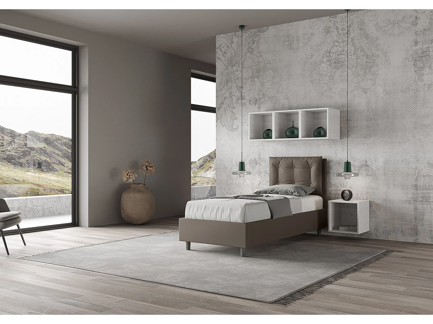 Letto senza rete imbottito 80x190 similpelle cappuccino Annalisa