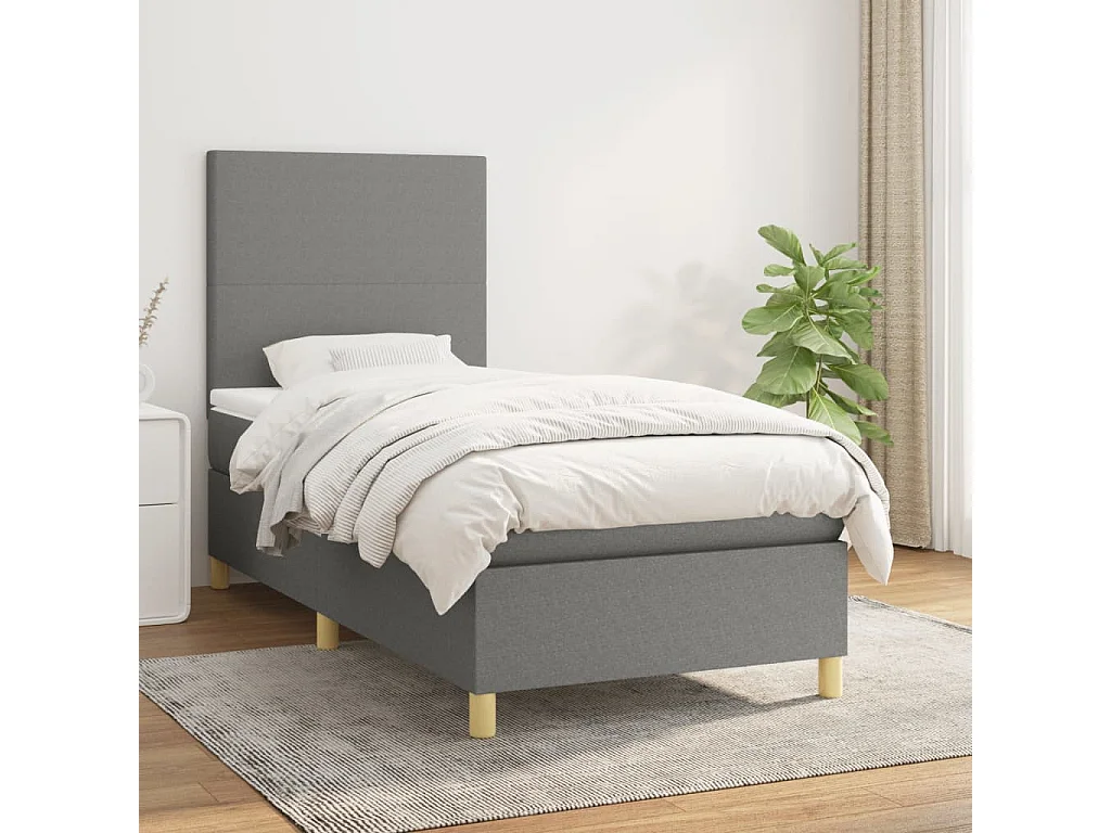 Lit à sommier tapissier avec matelas Gris foncé 80x200 Tissu 7