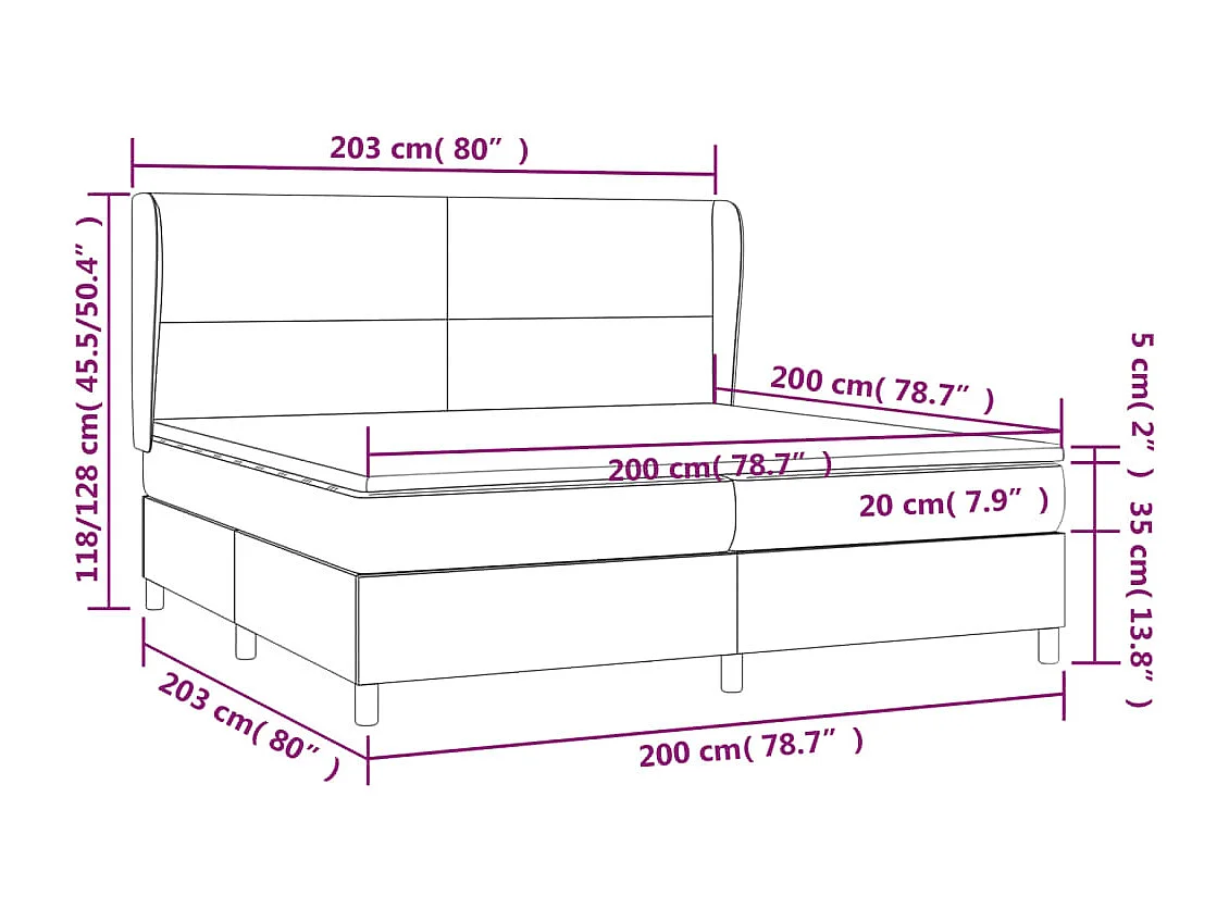 Lit à sommier tapissier avec matelas Blanc 200x200 Similicuir 2