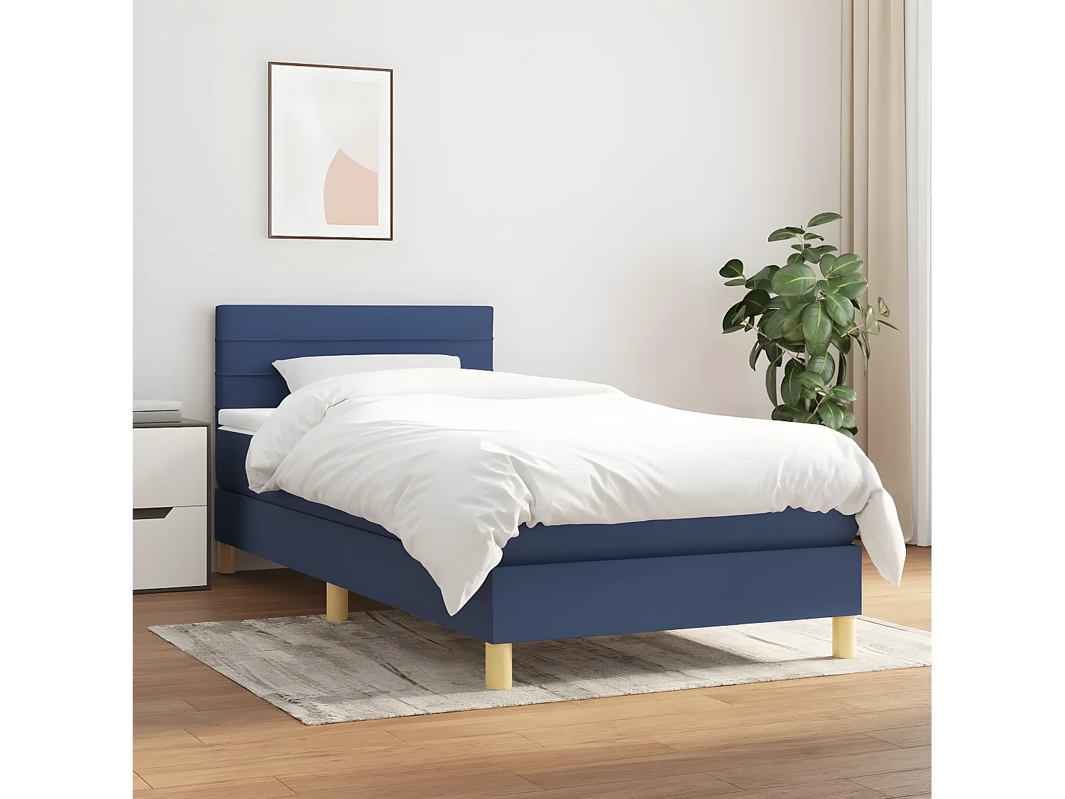 Lit à sommier tapissier avec matelas Bleu 100x200 Tissu 3