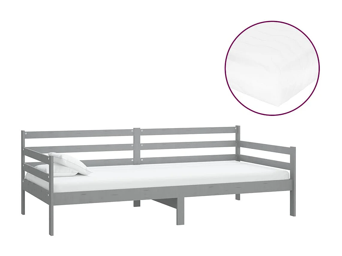 Lit avec matelas 90x200 Gris Bois de pin massif 5
