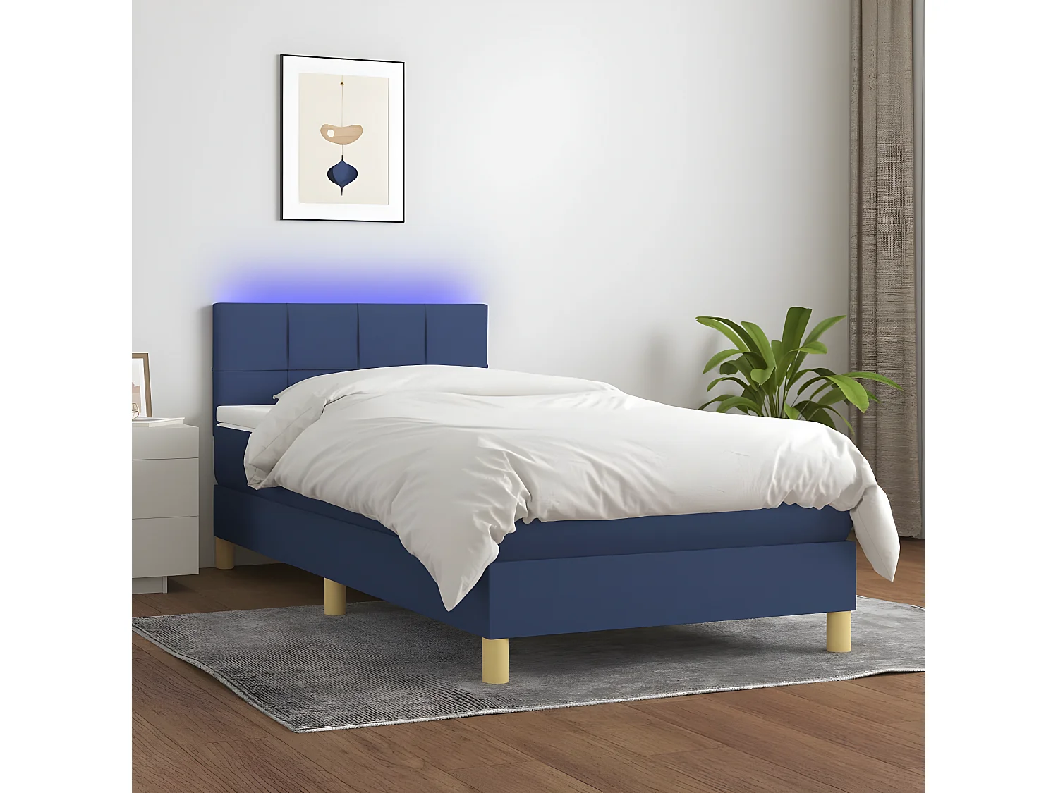 Lit à sommier tapissier avec matelas et LED Bleu 100x200 Tissu 3
