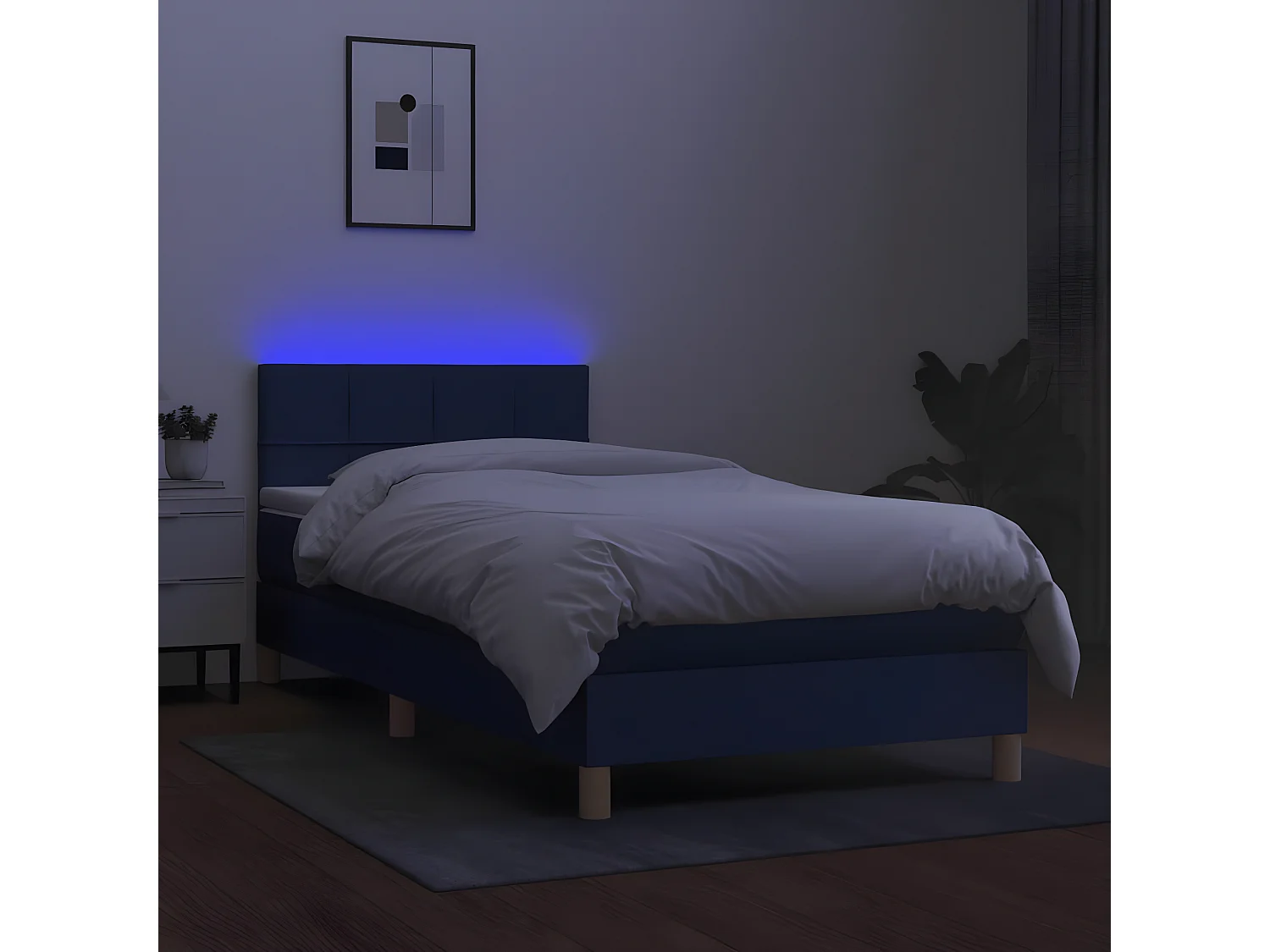 Lit à sommier tapissier avec matelas et LED Bleu 100x200 Tissu 3