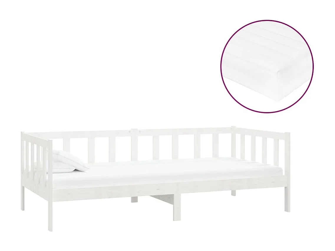 Lit avec matelas 90x200 Blanc Bois de pin massif 9