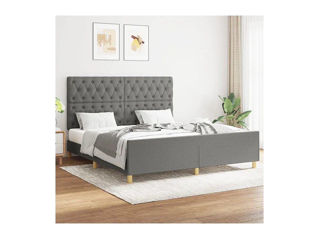 Lit avec tête de lit Gris foncé 160x200 Tissu