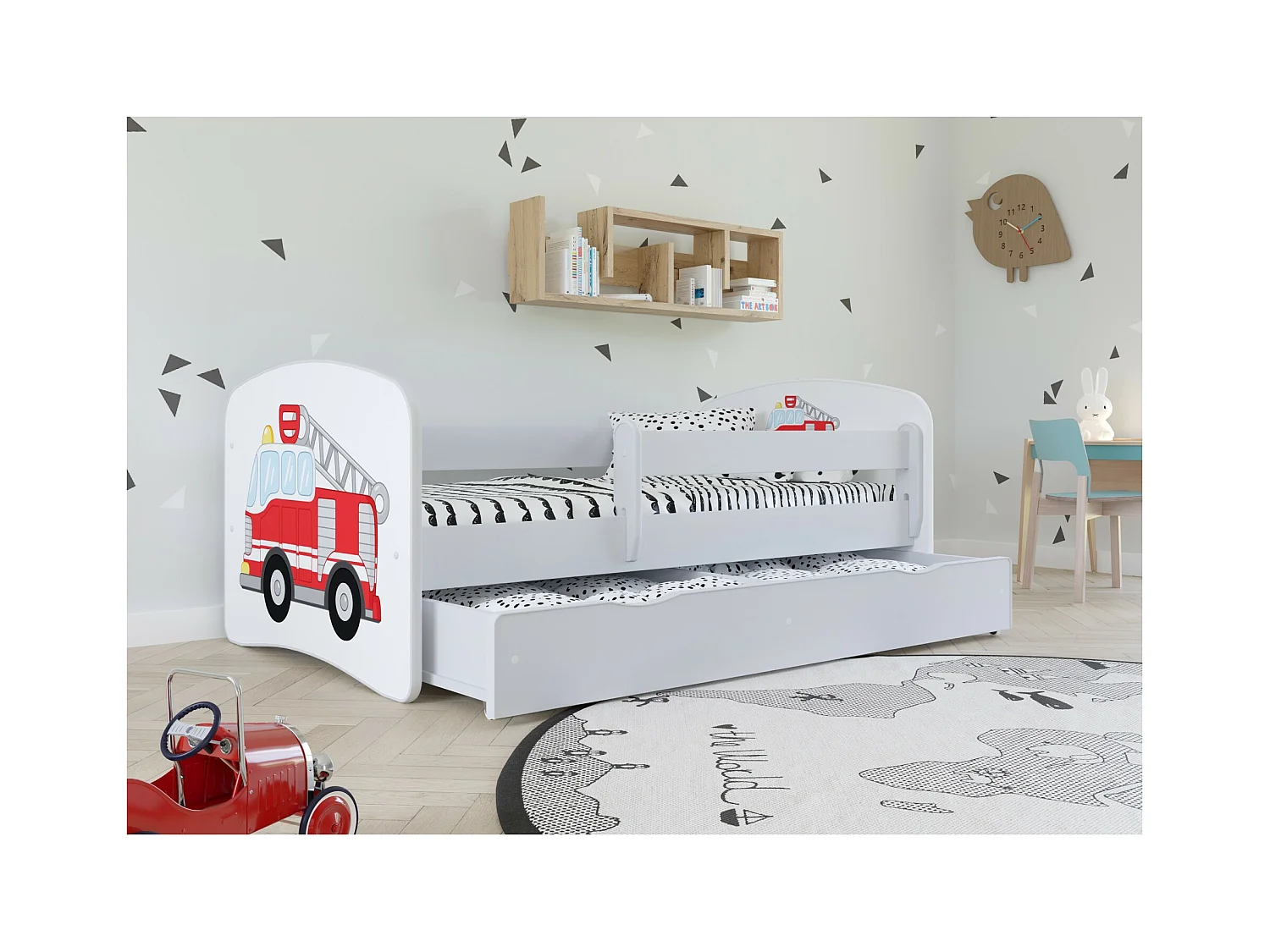 Lit enfant rose papillons avec sommiers et barrière de sécurité amovible Drimy-Matelas mousse-80x180