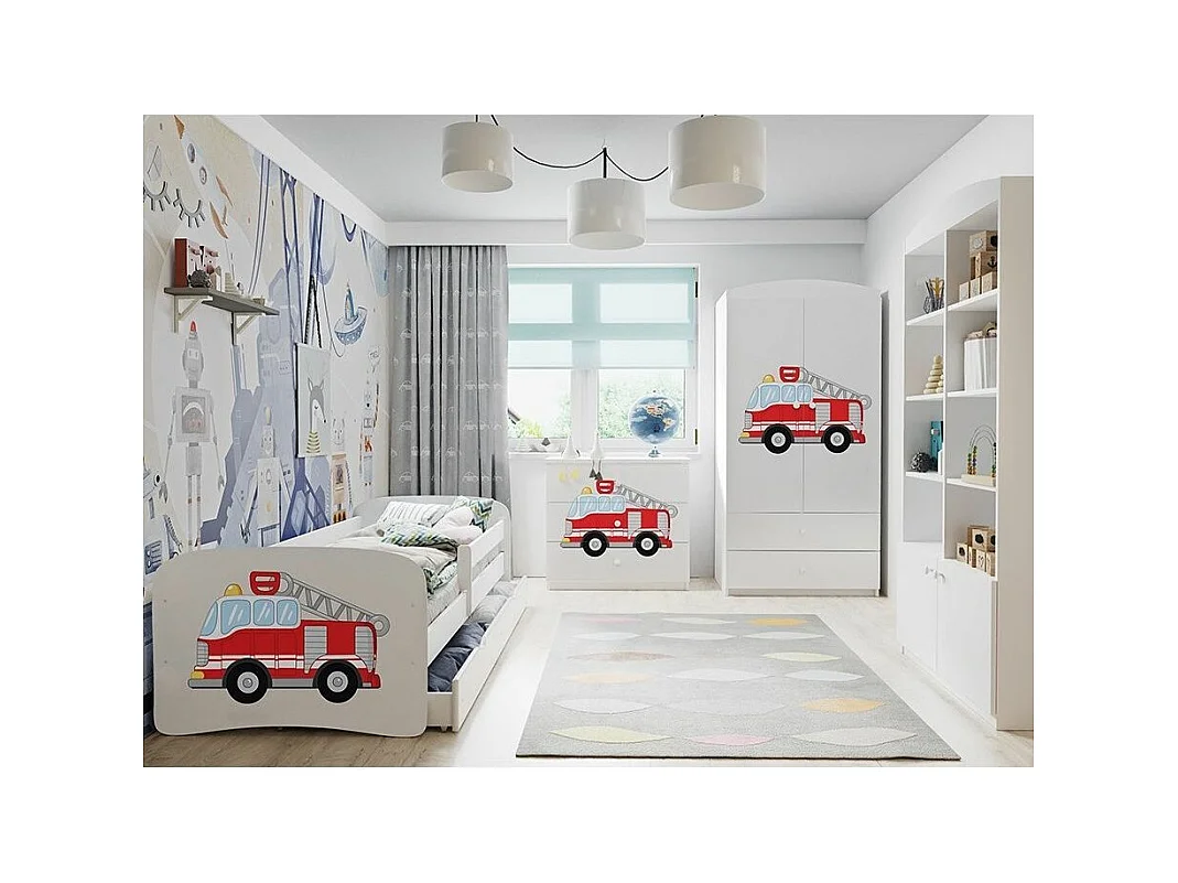 Lit enfant rose papillons avec sommiers et barrière de sécurité amovible Drimy-Matelas mousse-80x180