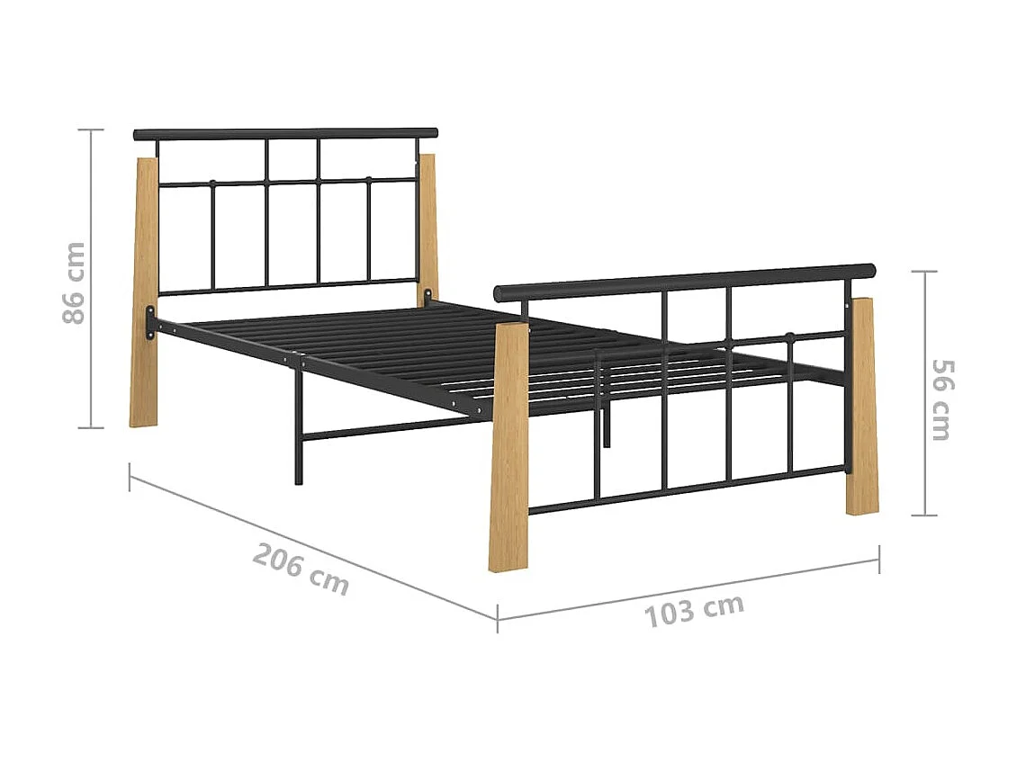 Lit Métal et bois de chêne massif 90x200