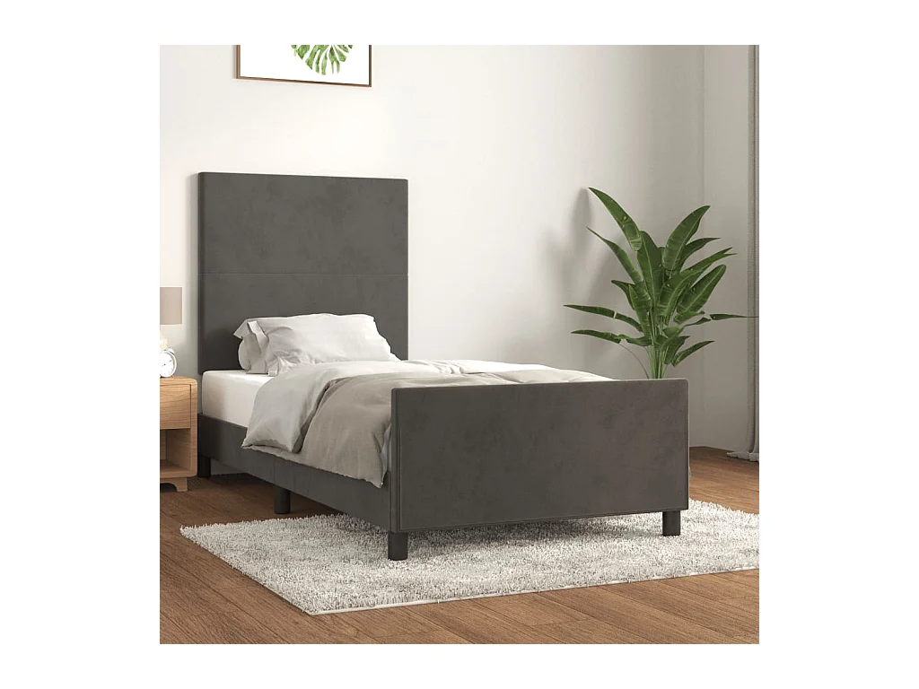 Lit avec tête de lit Gris foncé 100x200 Velours