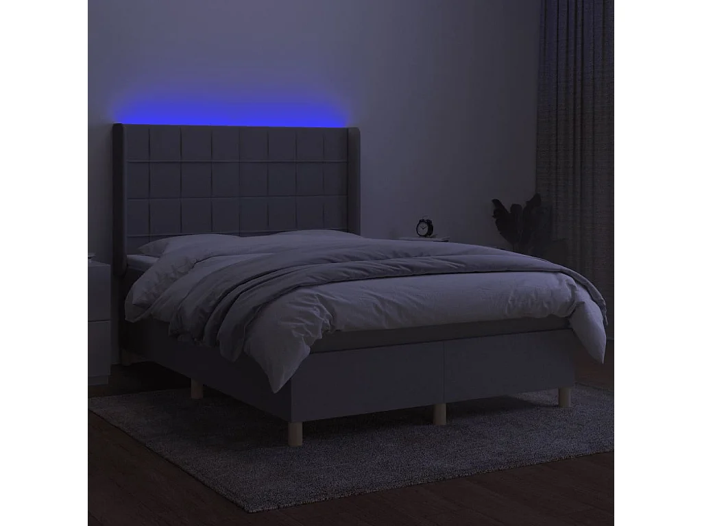 Lit à sommier tapissier et matelas et LED Gris clair 140x190 Tissu