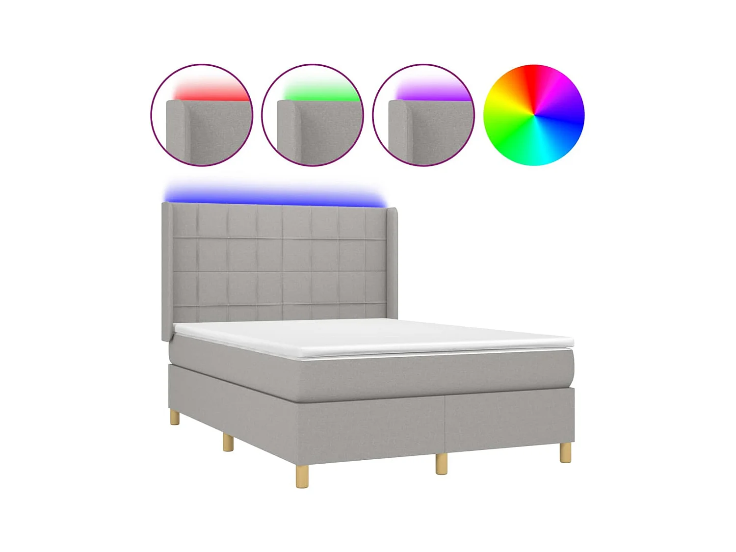 Lit à sommier tapissier et matelas et LED Gris clair 140x190 Tissu