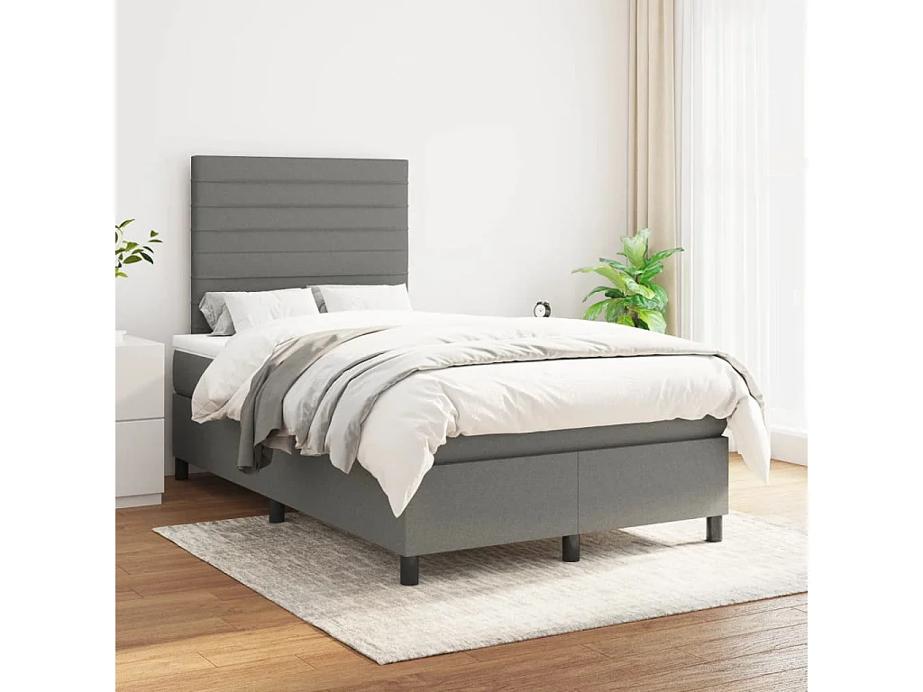Lit à sommier tapissier avec matelas Gris foncé 120x200 Tissu 7