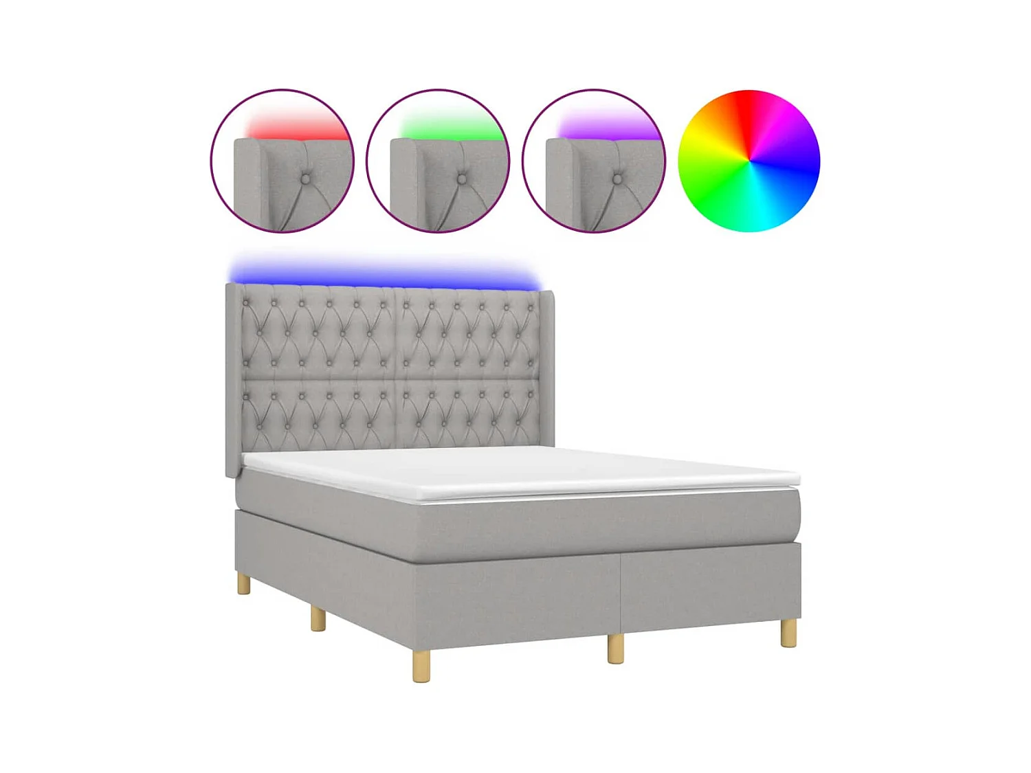 Lit à sommier tapissier et matelas et LED Gris clair 140x190 Tissu 2