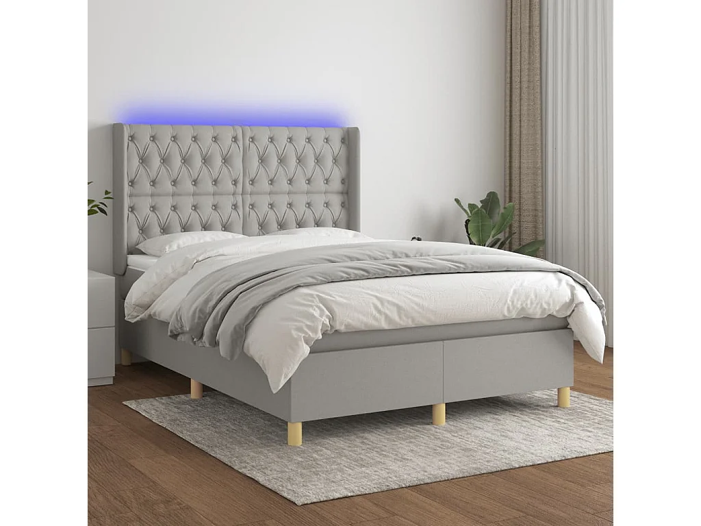 Lit à sommier tapissier et matelas et LED Gris clair 140x190 Tissu 2