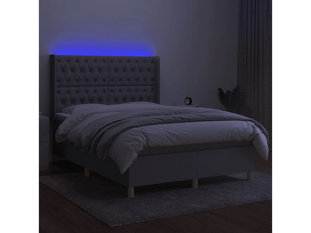 Lit à sommier tapissier et matelas et LED Gris clair 140x190 Tissu 2