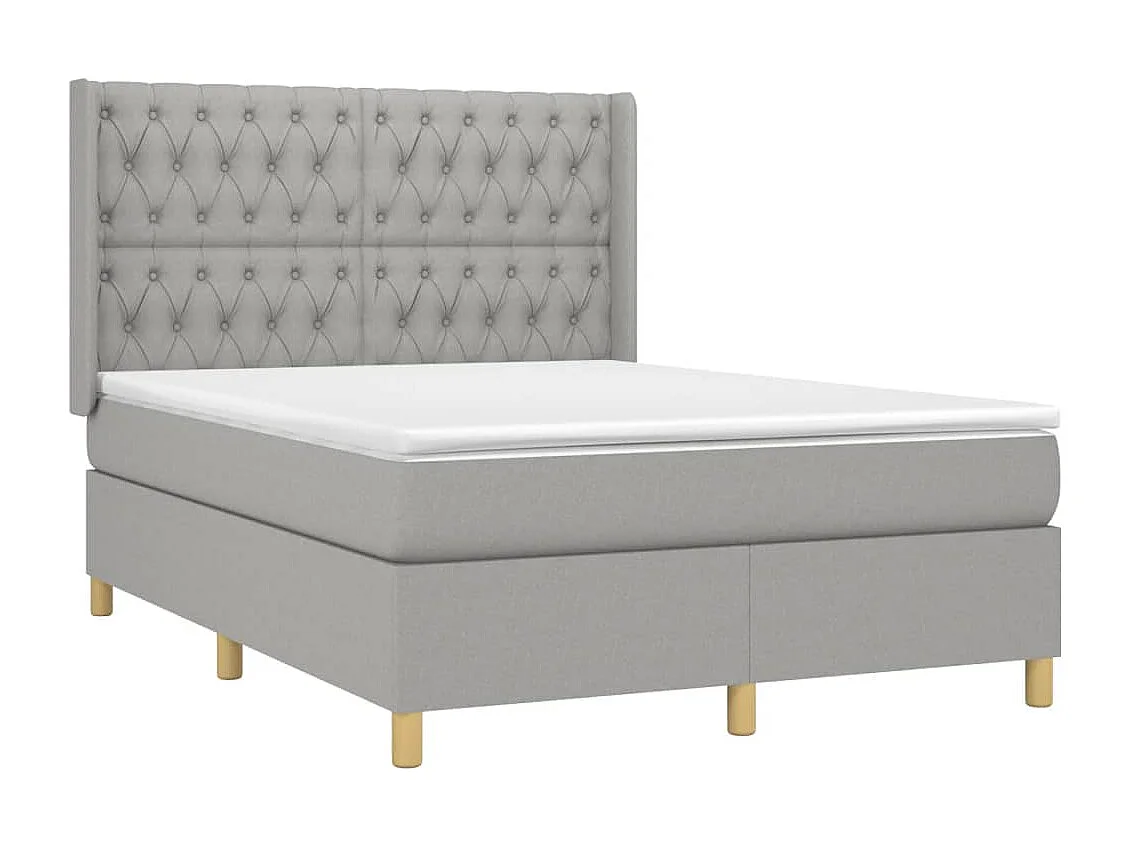 Lit à sommier tapissier et matelas et LED Gris clair 140x190 Tissu 2