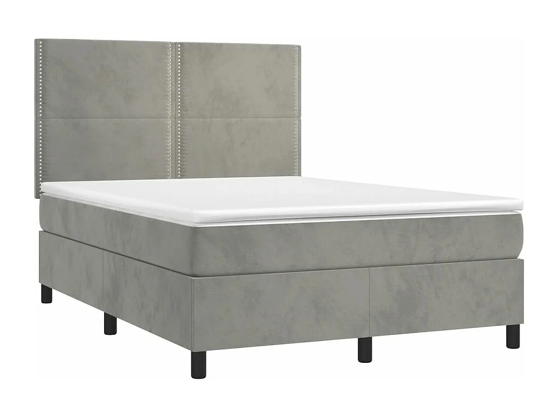 Lit à sommier tapissier matelas et LED Gris clair 140x200 Velours