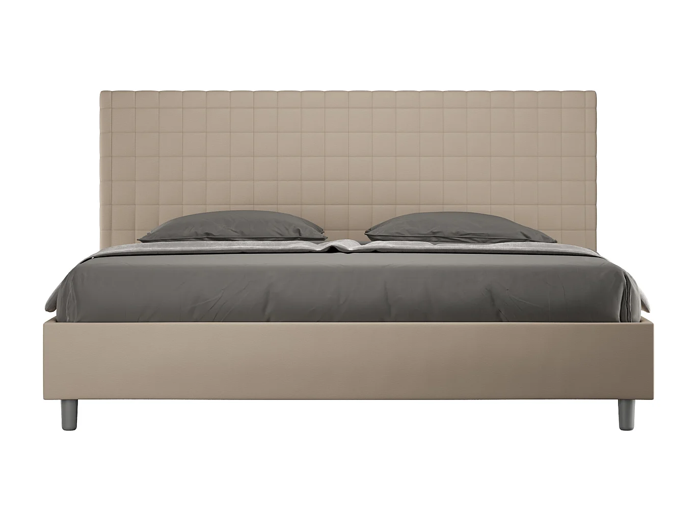 Lit king size coffre rembourré 200x200  similicuir taupe Sunny