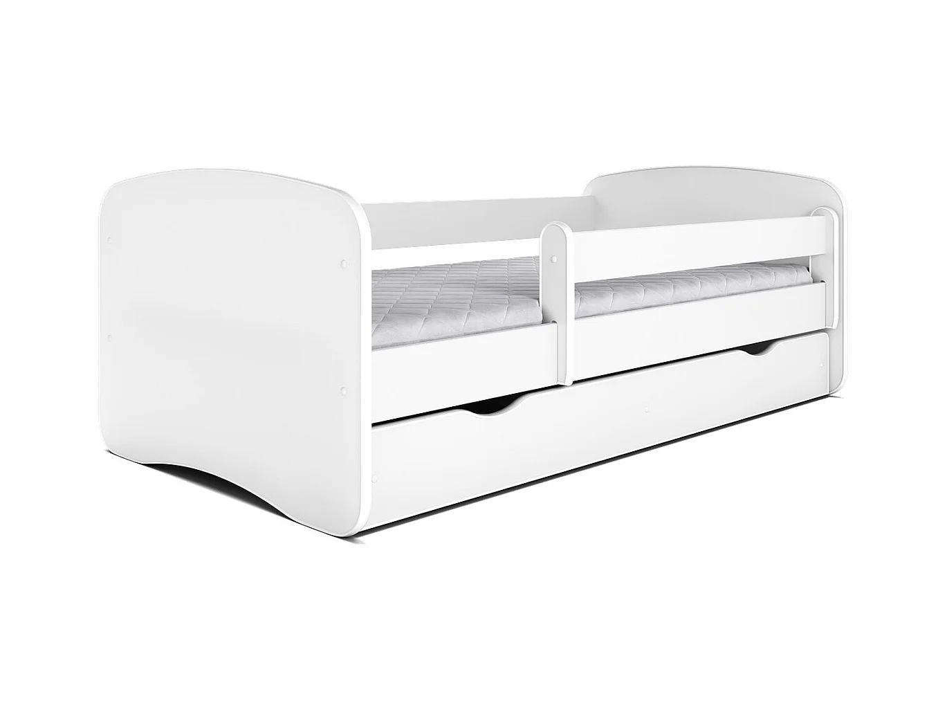 Lit enfant blanc avec sommiers et barrière de sécurité amovible Drimy-Matelas mousse-80x180-Tiroirs Avec tiroir