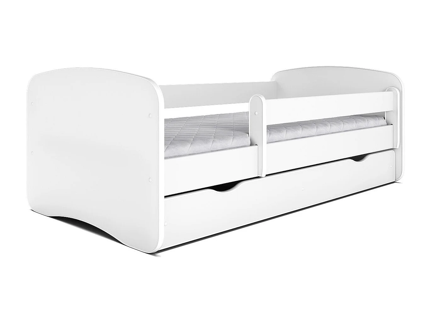 Wit kinderbed met boxsprings en afneembaar hekwerk Drimy-Schuim matras-Slapen 80x180cm-Laden Met lade