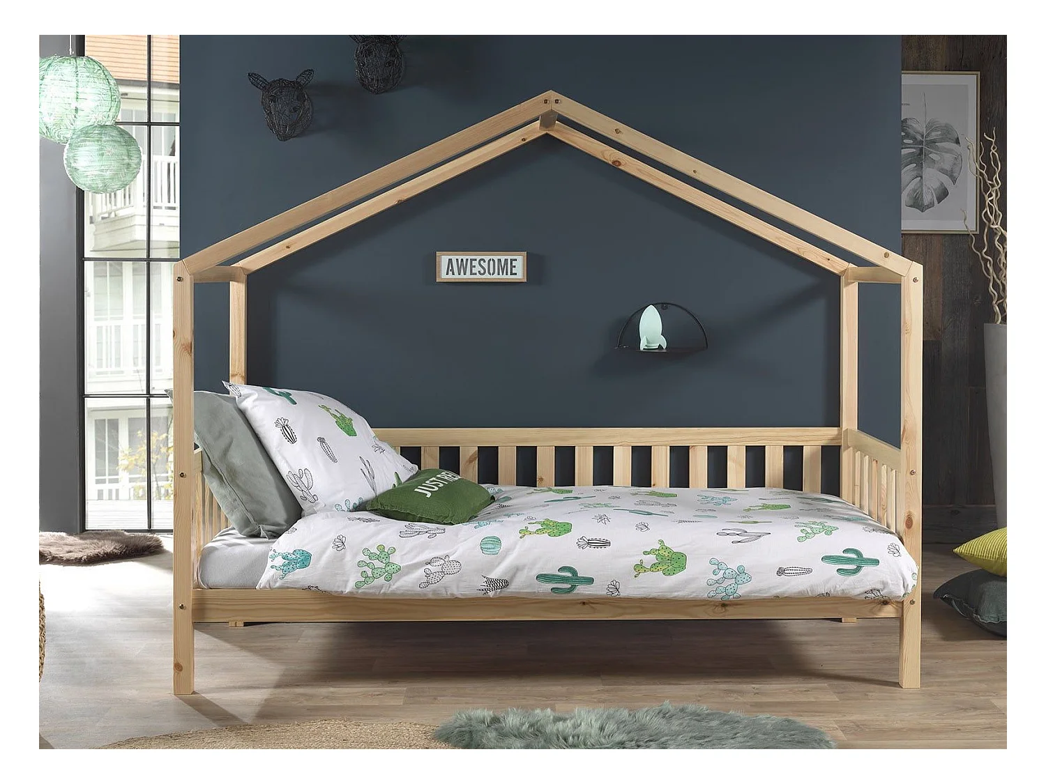 Pack - Lit Enfant Cabane & Matelas "Dallas II" 90x200cm Naturel