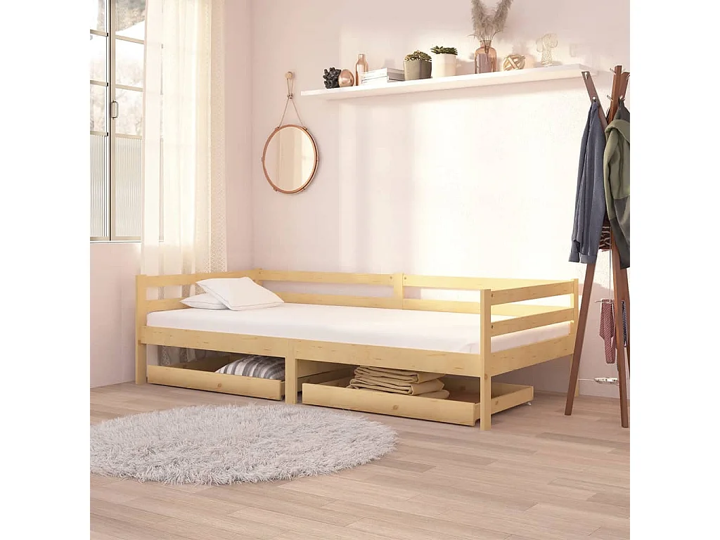 Lit avec tiroirs 90x200 Bois de pin massif