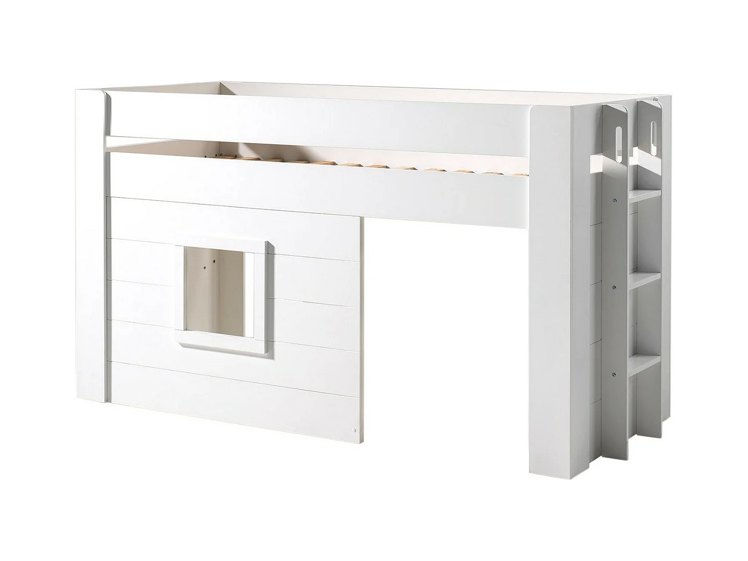 Lit Enfant Cabane & Rideaux "Noah" 90x200cm Blanc