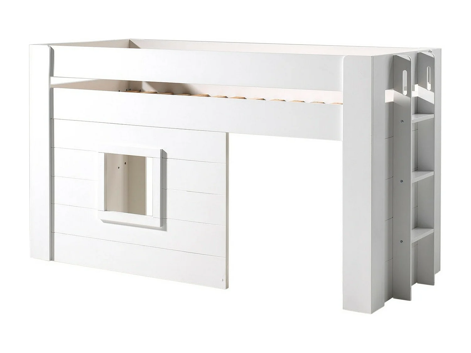 Lit Enfant Cabane & Rideaux "Noah" 90x200cm Blanc