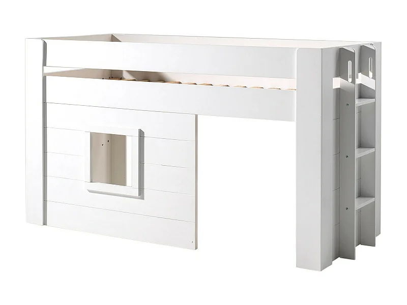 Lit Enfant Cabane & Rideaux "Noah" 90x200cm Blanc