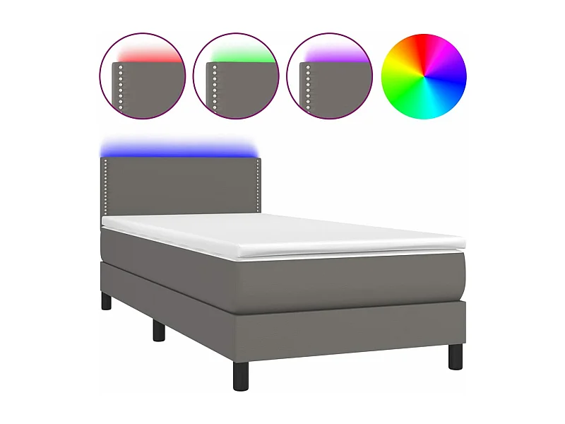 Lit à sommier tapissier et matelas et LED Gris 100x200 Similicuir