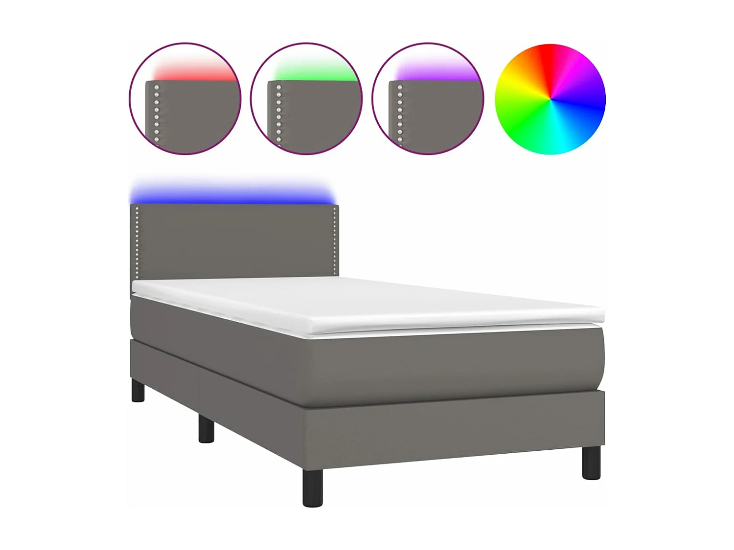 Lit à sommier tapissier et matelas et LED Gris 100x200 Similicuir