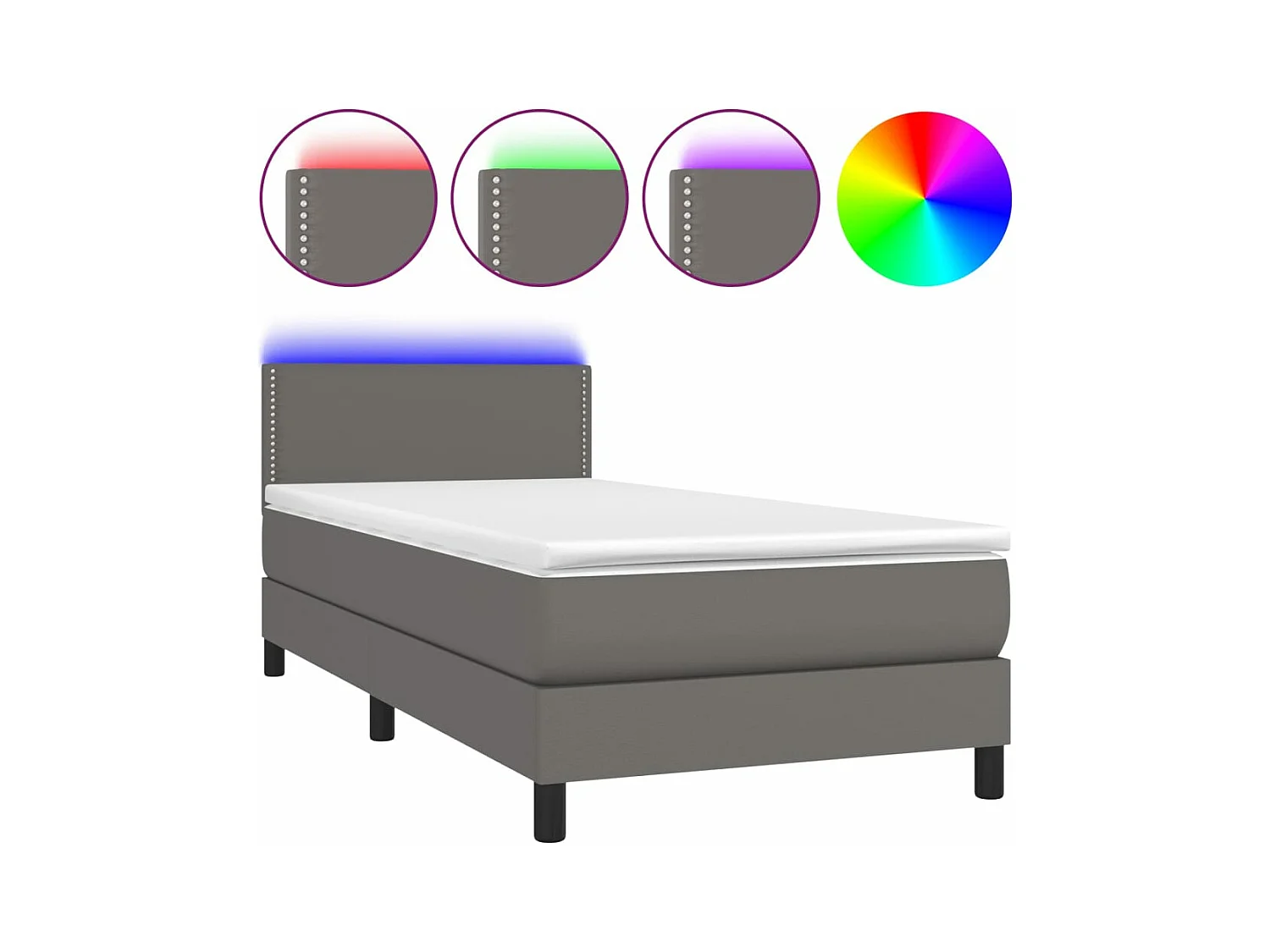 Lit à sommier tapissier et matelas et LED Gris 100x200 Similicuir