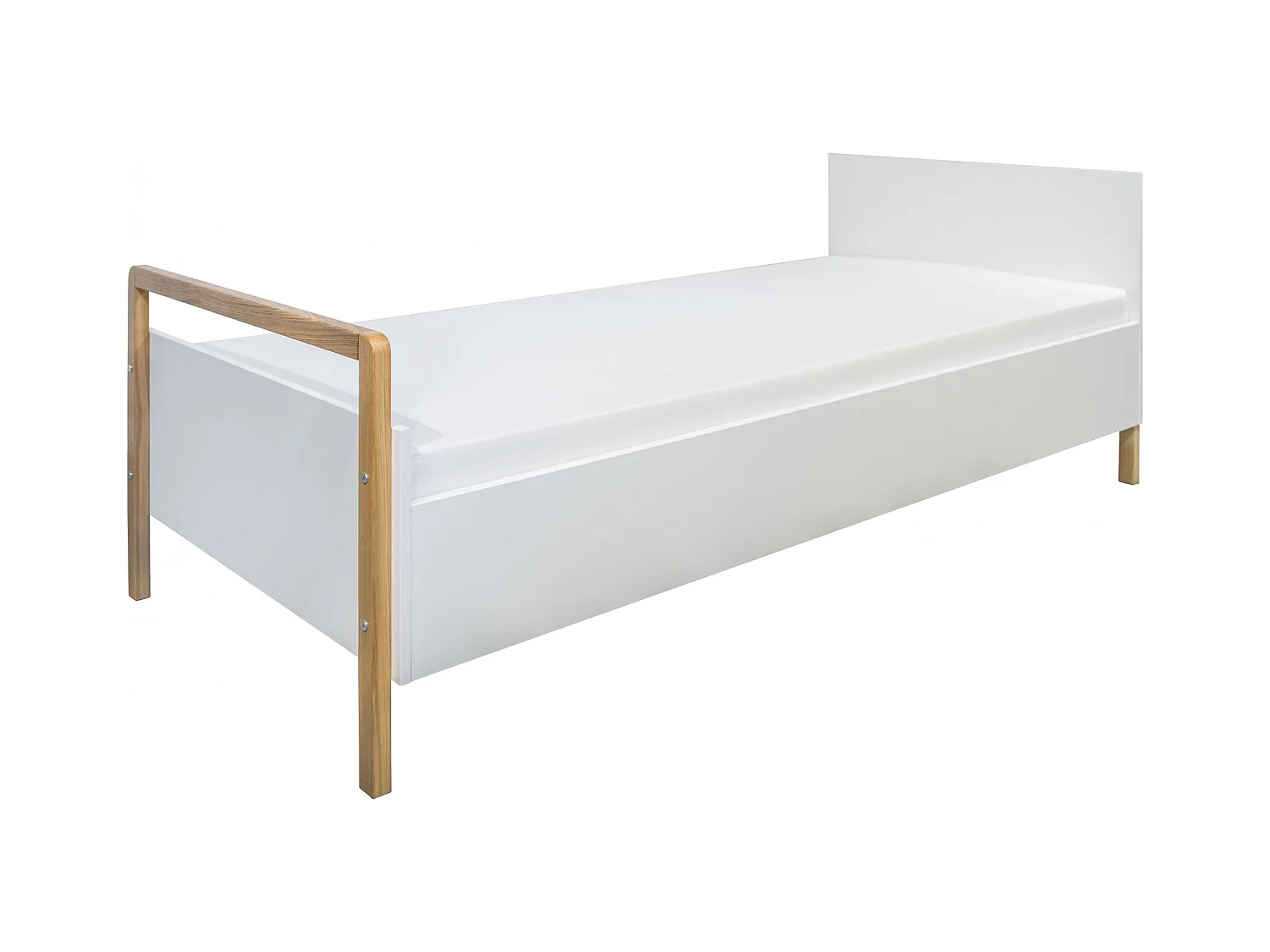 Lit enfant scandinave blanc et bois de chêne vernis Vanka 80x180-
