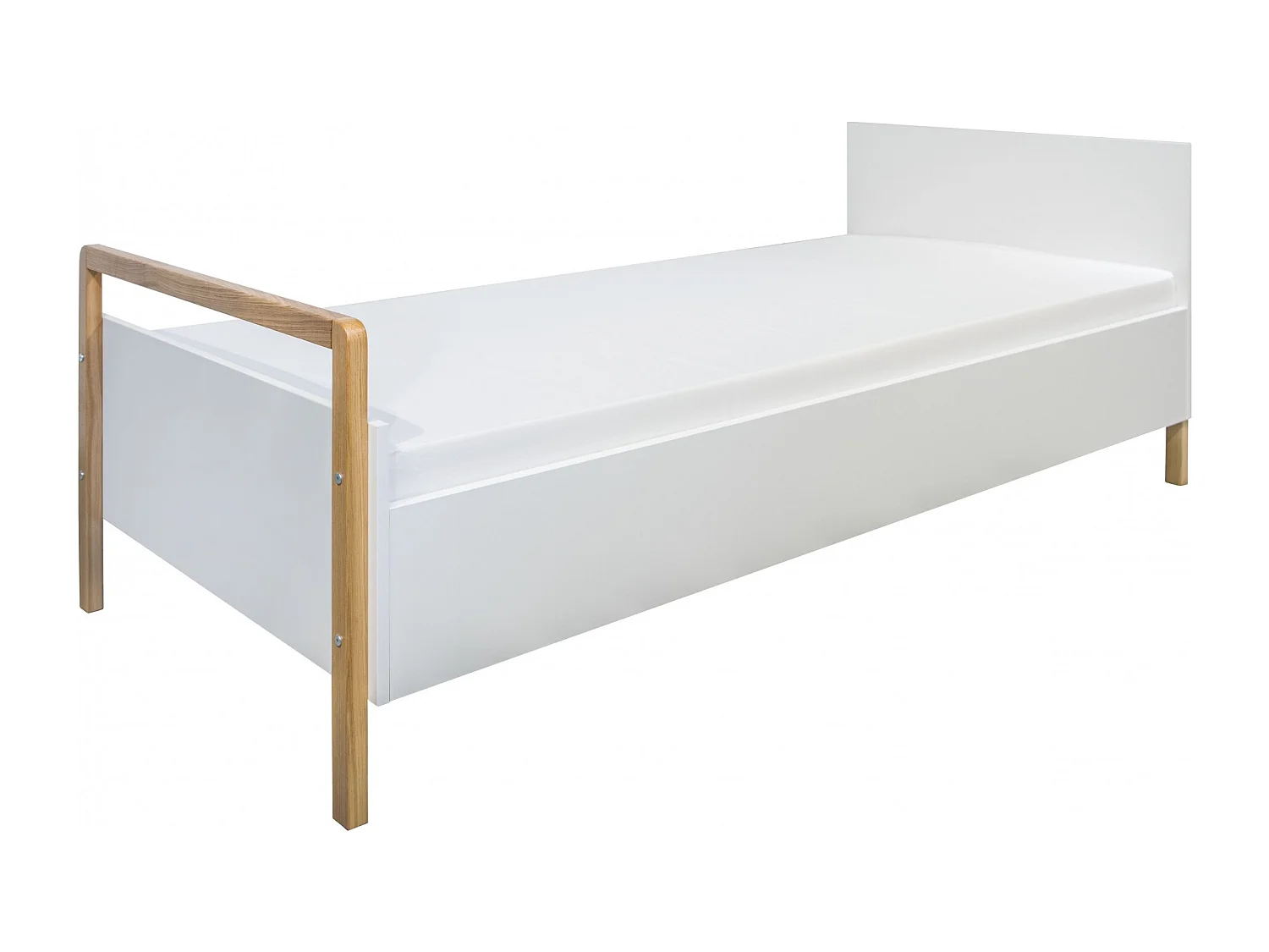 Lit enfant scandinave blanc et bois de chêne vernis Vanka 80x180-