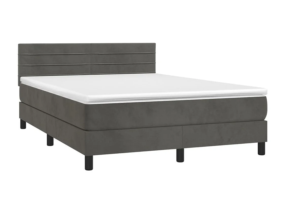 Lit à sommier tapissier matelas et LED Gris foncé 140x190 Velours