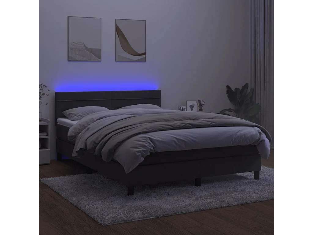 Lit à sommier tapissier matelas et LED Gris foncé 140x190 Velours