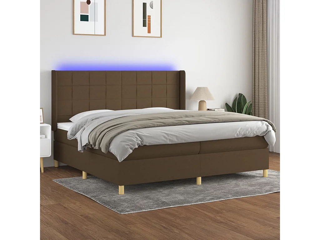 Lit à sommier tapissier matelas et LED Marron foncé 200x200 Tissu 2
