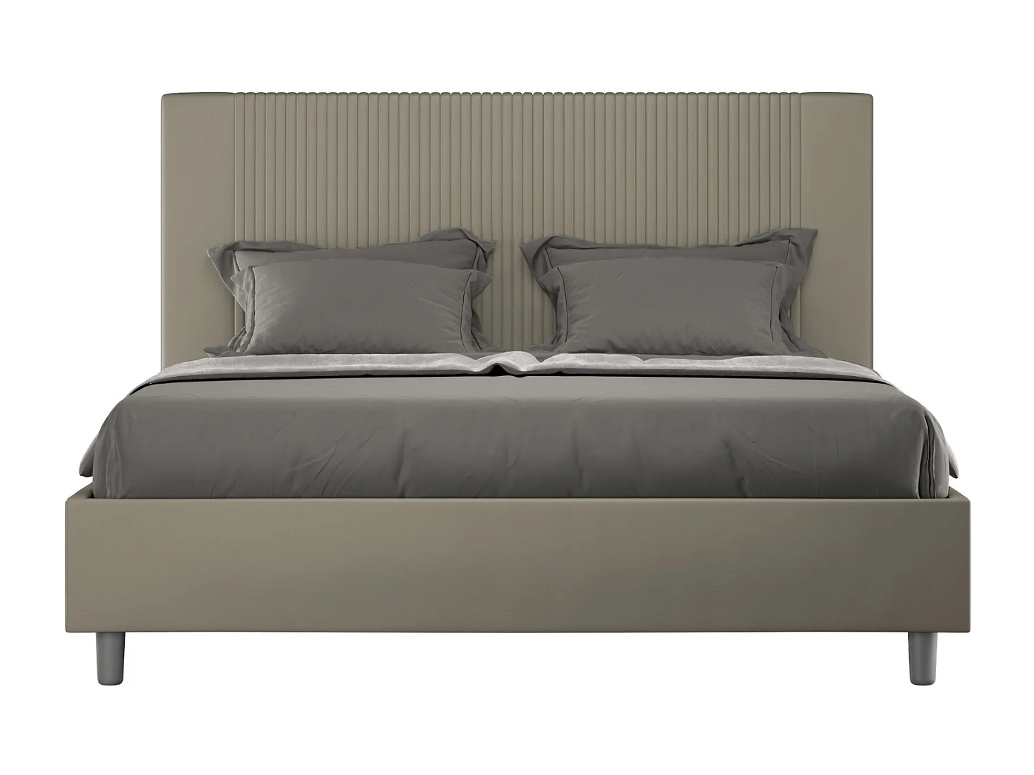 Cama moderna con cabecero de rayas verticales acolchado en símil piel Bazen-Color Blanco-Ropa de cama 180x200 cm-Opción Con base y caja