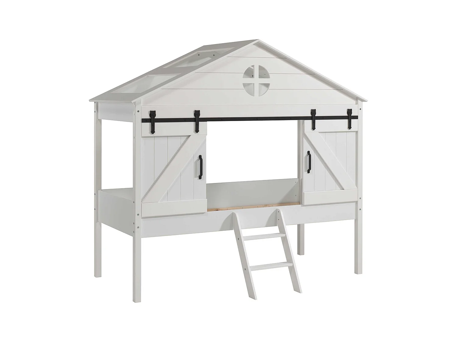 Lit Cabane Enfant "Barnie" 90x200cm Blanc