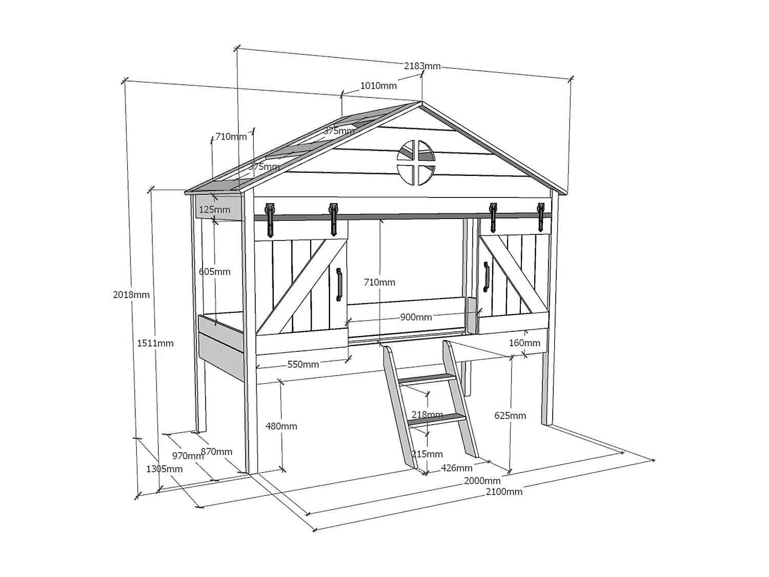 Lit Cabane Enfant "Barnie" 90x200cm Blanc