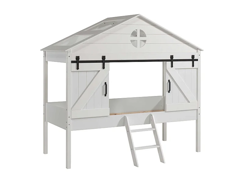Lit Cabane Enfant "Barnie" 90x200cm Blanc