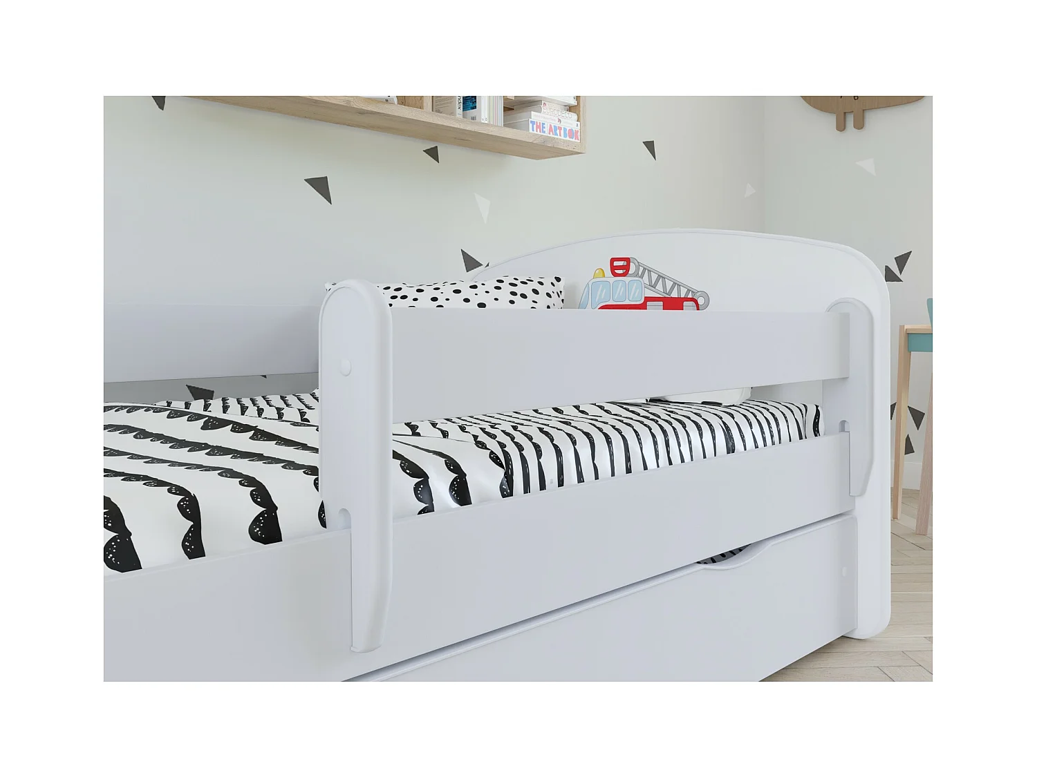 Lit enfant rose papillons avec sommiers et barrière de sécurité amovible Drimy-Matelas mousse-80x180-Tiroirs Avec tiroir