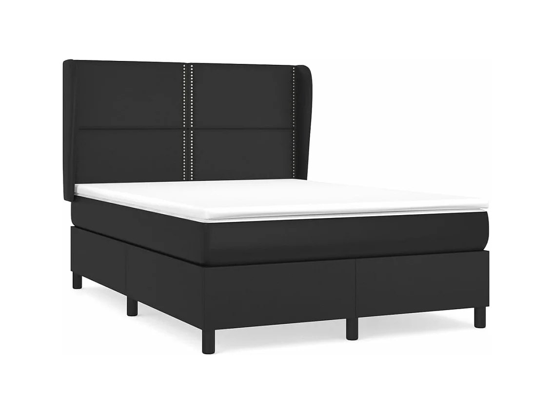 Lit à sommier tapissier avec matelas Noir 140x190 Similicuir