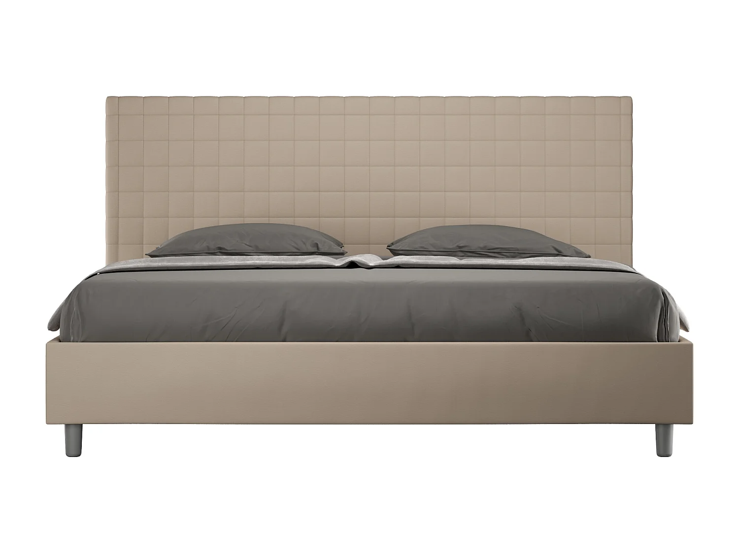 Cama con almacenaje acolchada 180x200 cuero sintético gris paloma Sunny