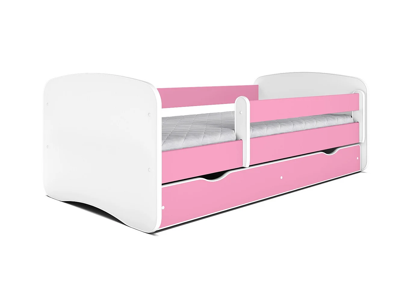 Cama infantil rosa con somieres y barrera de seguridad extraíble Drimy-Colchones de espuma-Ropa de cama 70x140 cm