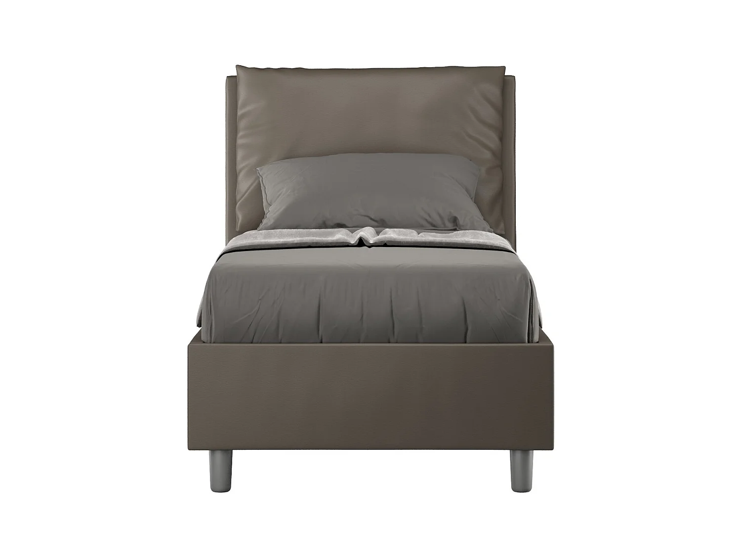 Lit adulte moderne avec coussins rembourrés simili cuir Anja-Couleur Marron-80x190