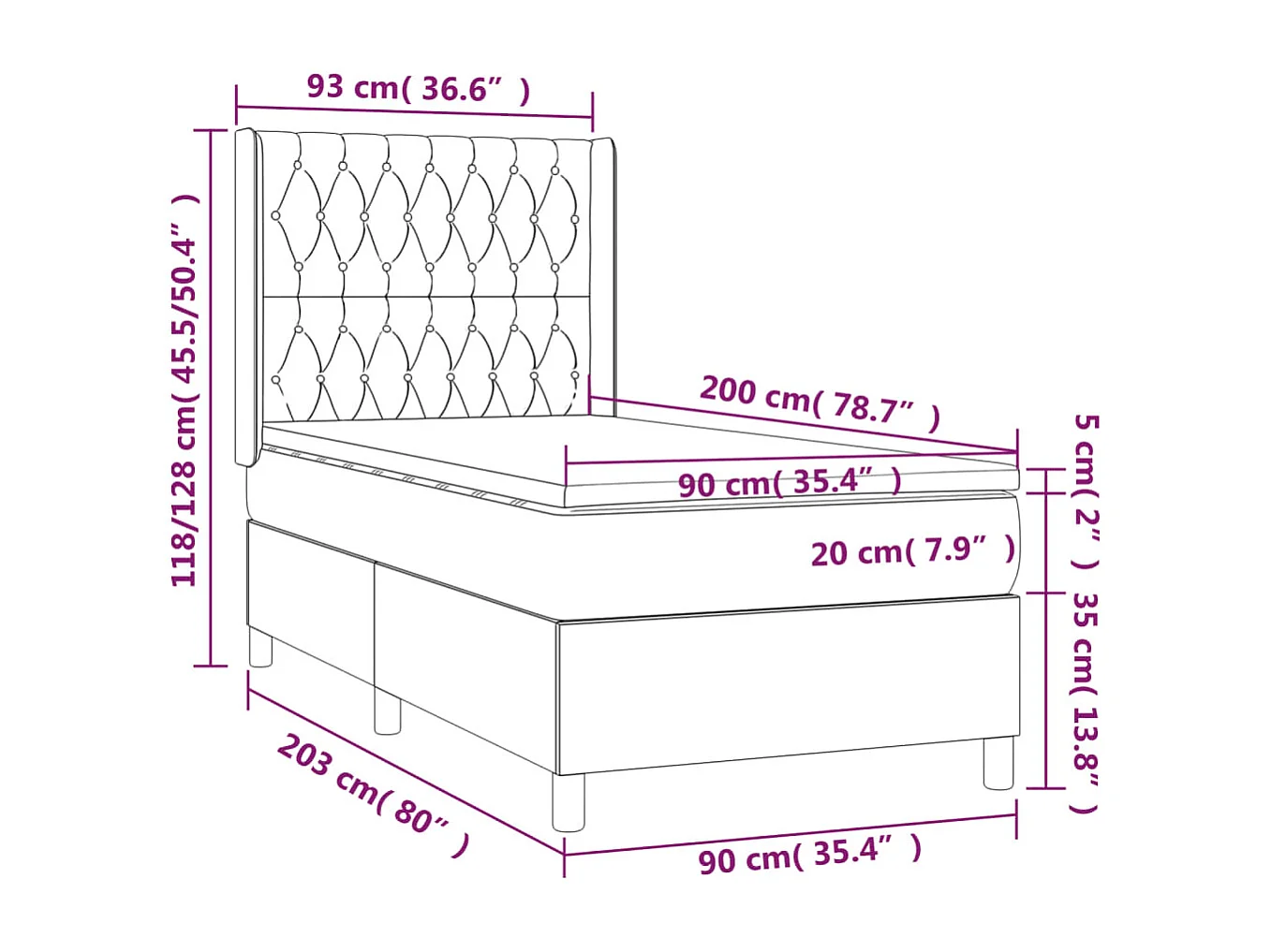 Lit à sommier tapissier avec matelas et LED Noir 90x200 Tissu
