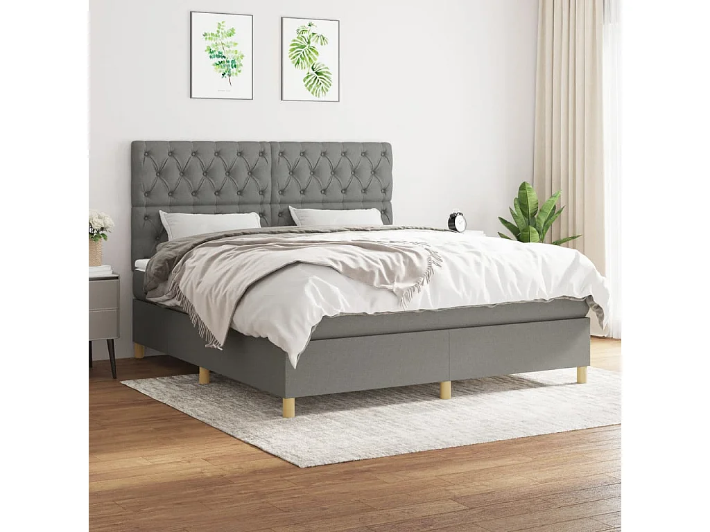 Lit à sommier tapissier avec matelas Gris foncé 160x200 Tissu 9