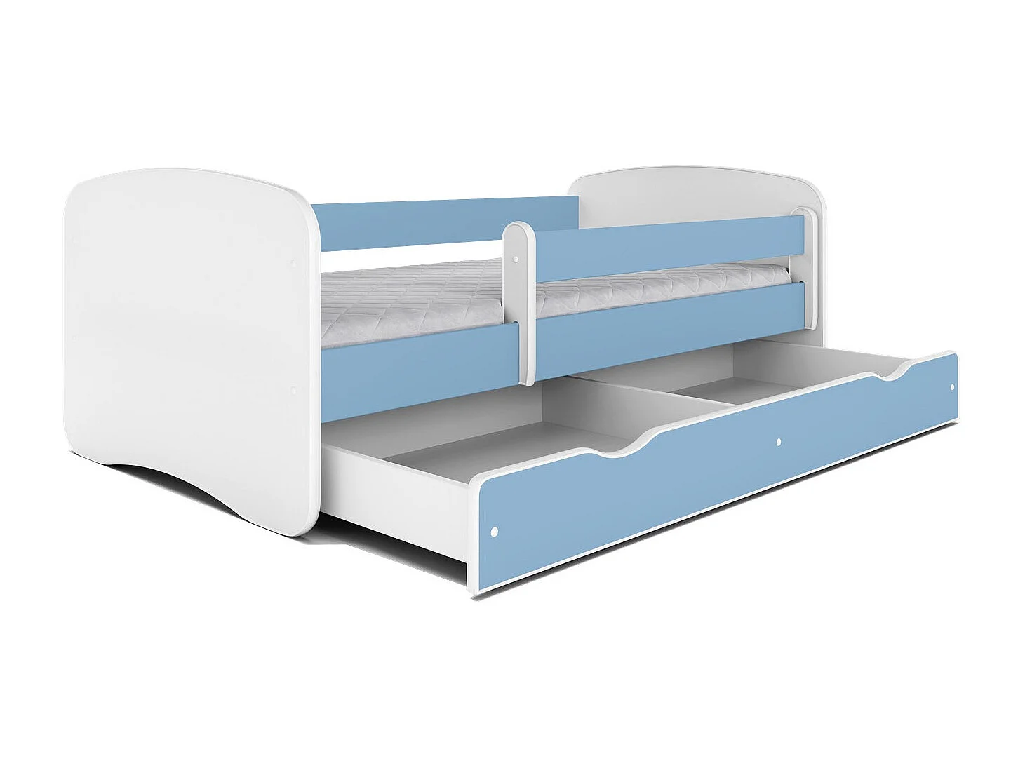 Cama infantil azul con somieres y barrera de seguridad extraíble Drimy-Ropa de cama 70x140 cm-Cajones Con cajón