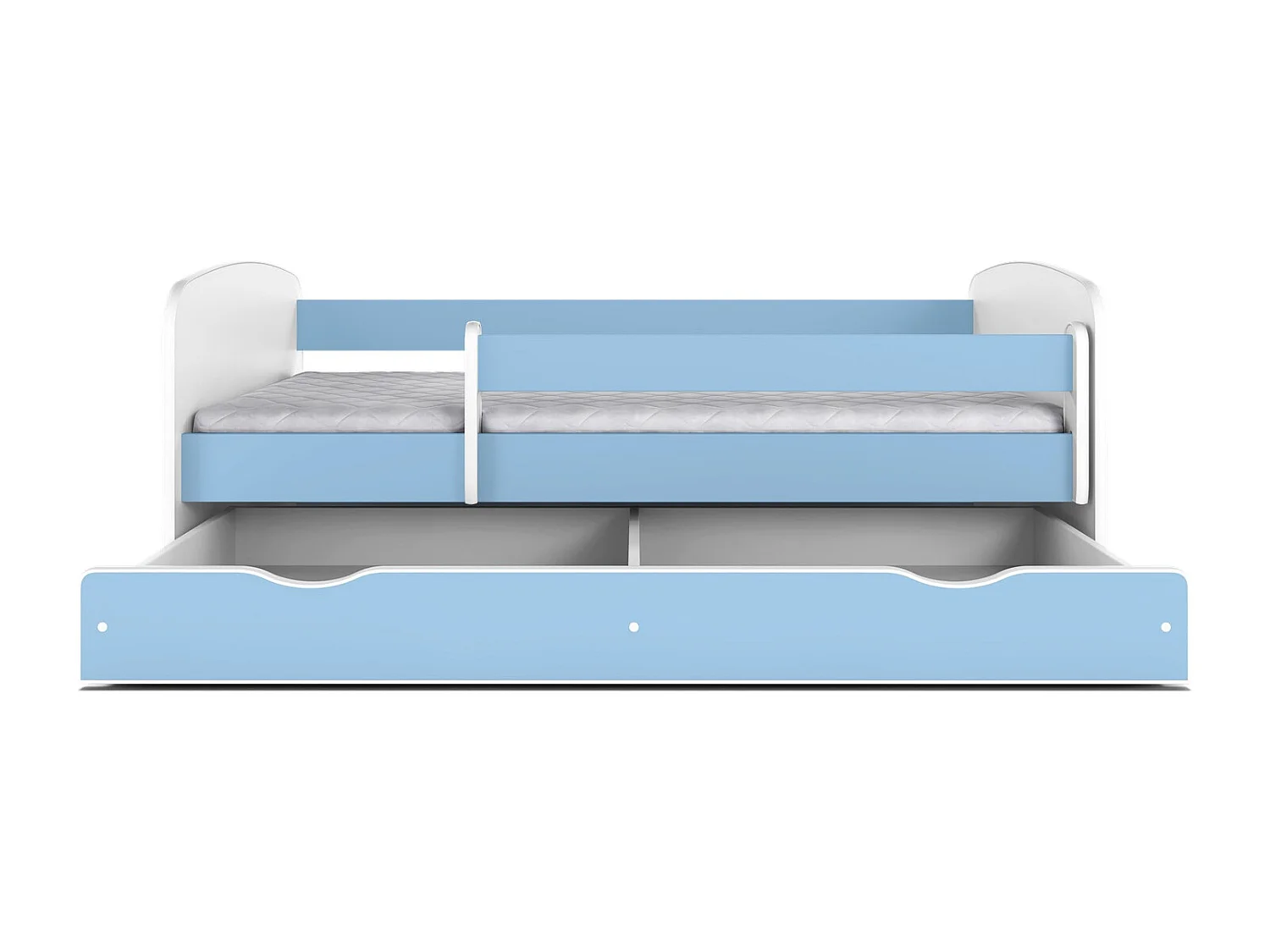 Blauw kinderbed met boxsprings en afneembaar hekwerk Drimy-Zonder matras-Slapen 70x140cm-Laden Met lade